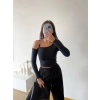 Omuz Detay Crop Bluz-SİYAH