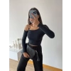 Omuz Detay Crop Bluz-SİYAH