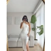 Omuz Detay Drapeli Elbise-BEYAZ