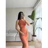 Omuz Detay Drapeli Elbise- ŞEFTALİ