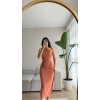 Omuz Detay Drapeli Elbise- ŞEFTALİ