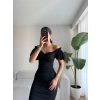 Omuzu Fırfırlı Göğüs Dekolte Elbise-SİYAH