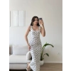 Ön Arka Kare Puantiyeli Elbise - BEYAZ