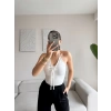 Ön Bağcıklı Boyun Askılı Bodysuit - BEYAZ