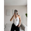 Ön Bağcıklı Boyun Askılı Bodysuit - BEYAZ