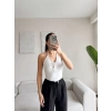 Ön Bağcıklı Boyun Askılı Bodysuit - BEYAZ