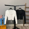 Ön Bağcıklı Crop Bluz-BEYAZ