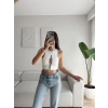Ön Bağcıklı Kuşgözü Crop - BEYAZ