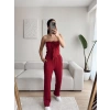 Ön Bağlamalı Crop & Pantolon Takım - BORDO
