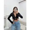 Ön Bağlamalı Crop - SİYAH