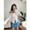Ön Büzgü Madonna Bluz - BEYAZ