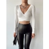 Ön Çapraz Crop Bluz-BEYAZ