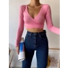 Ön Çapraz Crop Bluz-PEMBE