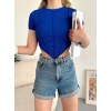 Ön Ve Arka Asimetrik Kaşkorse Crop-MAVİ