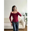 Önü Drapeli Madonna Bluz - BORDO