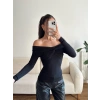 Önü Drapeli Madonna Bluz - SİYAH
