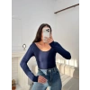 Oval Yaka Bodysuit - LACİVERT