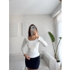 Oval Yaka Çift Kat Crop - BEYAZ