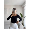 Oval Yaka Çift Kat Crop - SİYAH
