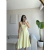 Oval Yaka Ribana Fit Elbise - SARI