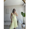 Oval Yaka Ribana Fit Elbise - SARI