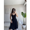 Oval Yaka Ribana Fit Elbise - SİYAH