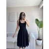 Oval Yaka Ribana Fit Elbise - SİYAH