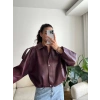 Oversize Bel Lastik Deri Ceket - BORDO