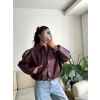 Oversize Bel Lastik Deri Ceket - BORDO