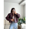 Oversize Bel Lastik Deri Ceket - BORDO
