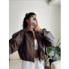 Oversize Bel Lastik Deri Ceket - KAHVE