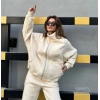 Oversize Cep Detay Unisex Hırkalı Eşofman Takımı-BEJ