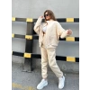 Oversize Cep Detay Unisex Hırkalı Eşofman Takımı-BEJ