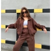 Oversize Cep Detay Unisex Hırkalı Eşofman Takımı-KAHVE