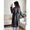 Oversize Kuşaklı Deri Trenç - ACI KAHVE