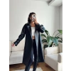 Oversize Kuşaklı Deri Trenç - SİYAH