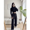 Pantolon & Crop Triko İkili Takım - SİYAH