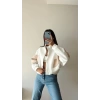 Parçalı Yarasa Kol Oversize Hırka-BEYAZ