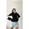 Parçalı Yarasa Kol Oversize Hırka-SİYAH