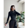 Parmak Geçmeli Balıkçı Bodysuit - SİYAH