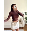Parmak Geçmeli Balıkçı Crop - KAHVE