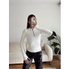 Parmak Geçmeli Fermuar Crop - BEYAZ