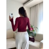 Parmak Geçmeli Kare Yaka Crop - BORDO