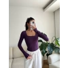 Parmak Geçmeli Kare Yaka Crop - MOR