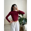 Parmak Germeli Fermuar Crop - BORDO