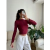 Parmak Germeli Fermuar Crop - BORDO