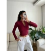 Parmak Germeli Fermuar Crop - BORDO