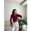 Parmak Germeli Fermuar Crop - BORDO