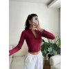 Parmak Germeli Fermuar Crop - BORDO