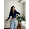 Parmak Germeli Fermuar Crop - LACİVERT